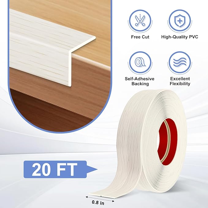 Wall Corner Protector Moulding Trim Peel and Stick Wall Corner Guards Trim Flexible Self Adhesive Edge Protector Moulding, 0.8 in x 20 Ft, Beige Wood