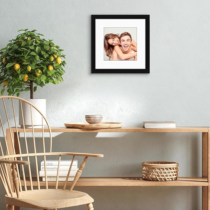 Americanflat 9x9 Picture Frame with Shatter-Resistant Glass - Use as 6x6 Frame with Mat or Display 9x9 Photo Without Mat - Signature Collection - Square Frames for Tabletop and Wall Display - Black