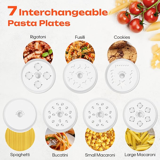 Gourmet Pasta Press Attachment for KitchenAid Stand Mixers, Pasta Maker for Kitchenaid Mixer With 7 Interchangeable Pasta Plates, For Kitchenaid Pasta Attachment