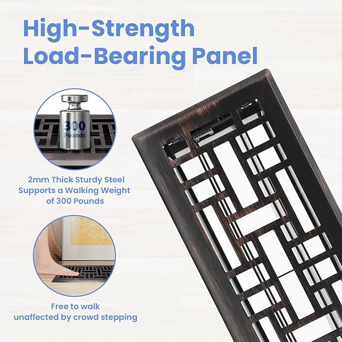 4x12 Inches 2 Pack Heavy Duty Walkable Floor Register Easy Adjust Air Supply Lever Floor Vents - Seattle Design - Vent Cover for Home Floor - Oil Rubbed Bronze