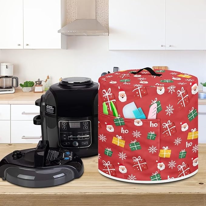 Pressure Cooker Cover for Women,Santa Claus Print Dust Protection Insulated Rice Cooker Cover Lining Dust Cover with Pockets for Instant Pot 8 Quart Appliance Cover