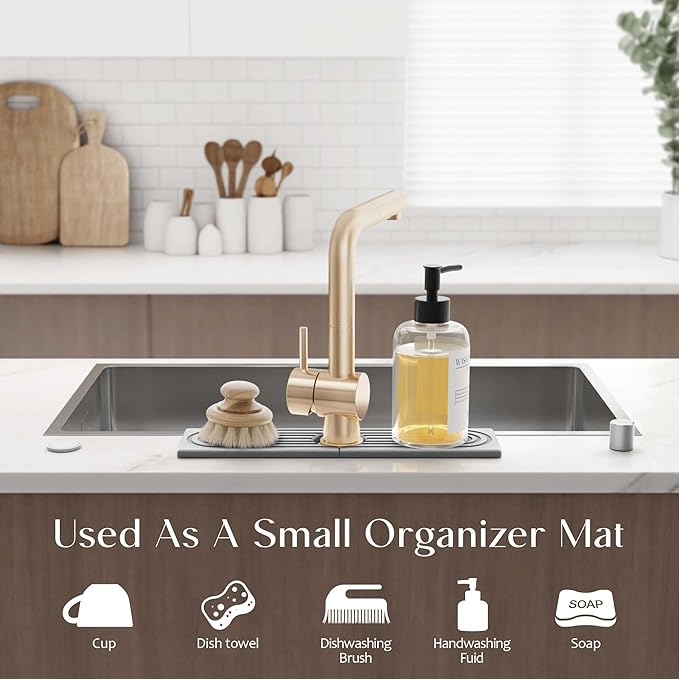 Kitchen Sink Faucet Mat - 15.7in Diatomite Sink Protectors for Kitchen Sink, Stone Sink Splash Guard for Kitchen Counter Sink Accessories (Grey, 15.7'' x 3.9'')