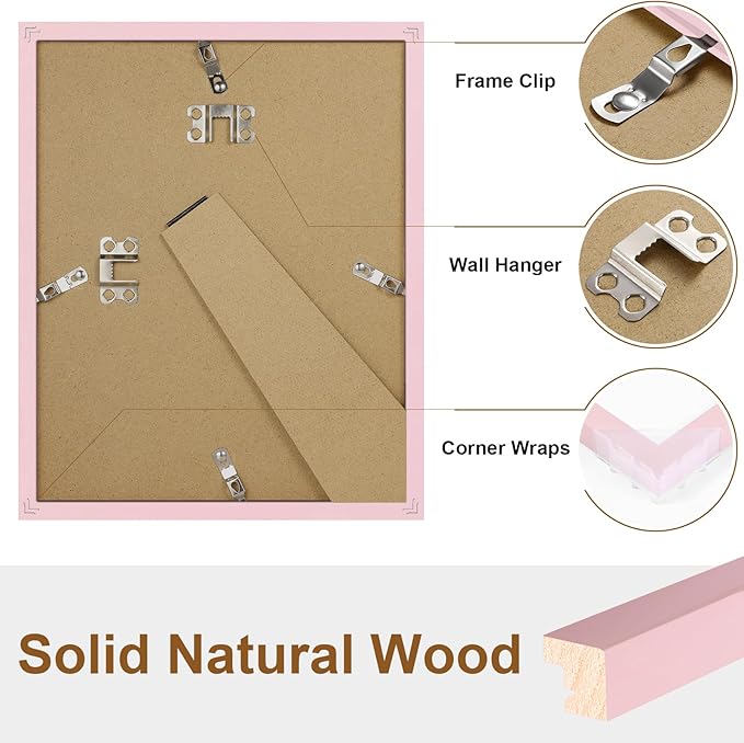 Vittanly 8x10 Picture Frame, Solid Wood Frame with Plexiglass, Includes 5x7 Mat, Wall Hanging or Tabletop for Home Decor, Pale Pink, 1 Pack