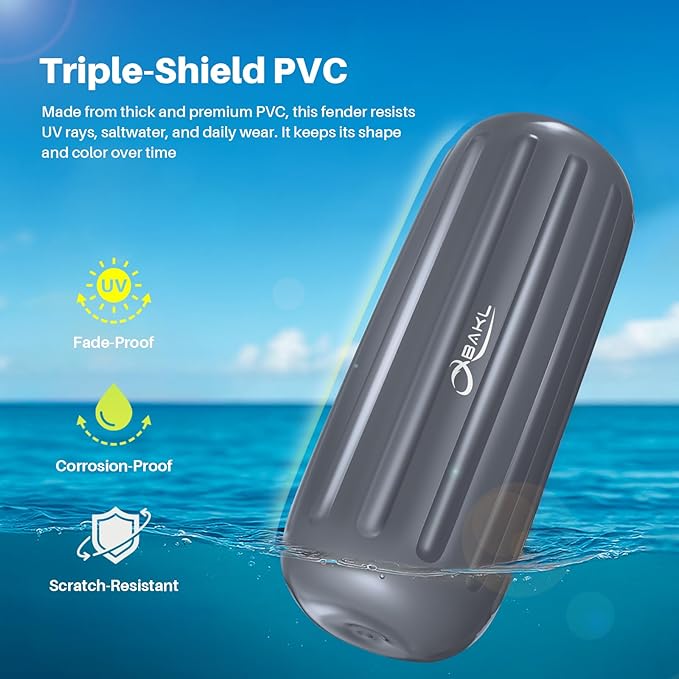 Boat Fenders 4 Pack 10 x 28 Inches Ribbed Center Hole Boat Fenders Bumpers for Docking, Comes with Ropes and Pump to Inflate