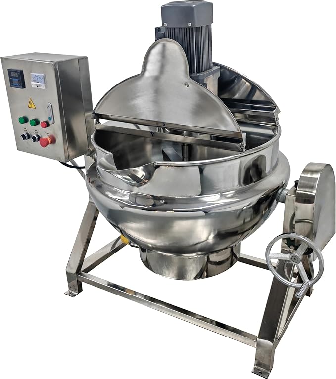 Commercial Cooking Pot Electric Jacketed Kettle with Stirrer Stainless Steel Tiltable Jacketed with Mixer 26.5 Gallon Capacity for Soup Chili Sauce Beverage Jam Porridge 220V