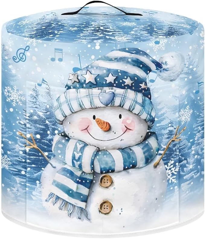 Christmas Theme Kitchen Appliance Dust Cover 8 Quart Pressure Cooker/Air Fryer/Rice Cooker Cover with Top Handle and Storage Pocker, Cute Snowman Blue