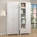 Kitchen Pantry Cabinet，90" Storage Cabinets with Doors and Shelves,Metal Pantry Cabinet with Drawers,White Kitchen Cupboard for Livingroom,Pantry, Bathroom