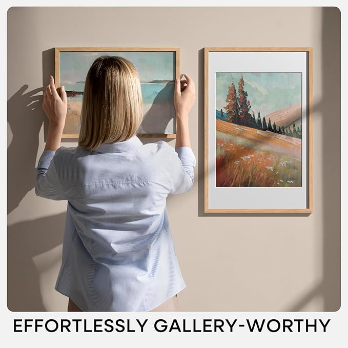 Homeforia 10x30 Wood Frame, High End Natural Oak 10x30 Light Wooden Picture Frame with Mat 8x24, 10 x 30 Poster Frames Matted to 8 by 24 Print, 30x10 Hanging Frames, Tempered Glass, Wall Kit, Set of 2