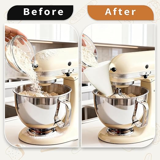 Flour Funnel for Kitchen Aid Mixer, Mess-Free Pouring Flour Funnel for Stand Mixer, Fits Artisan KSM150 5 Quart Tilt-Head for Egg Liquid and Both Flour, Durable Baking Kitchen Accessories (White)
