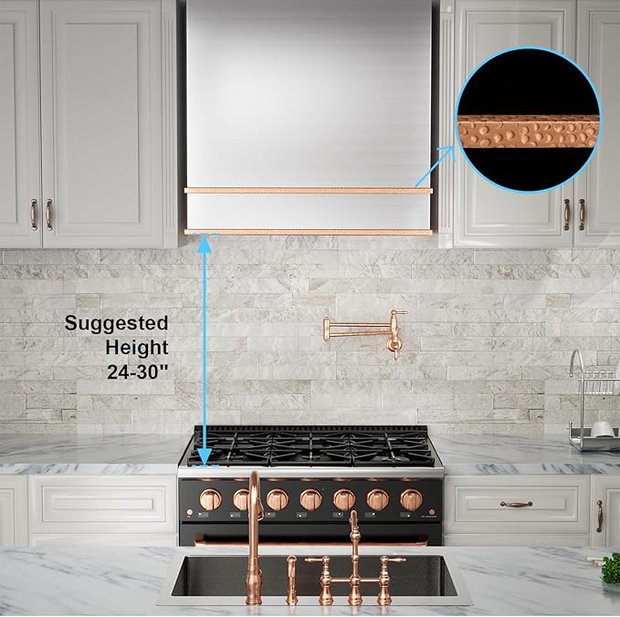 Akicon Range Hood 30 Inch, Stainless Steel Ducted Kitchen Hood with Powerful Motor, Wall Mount Modern Box, 30W X 30H X 14D Inch, AK-HS30HA-BSC (30 Inch, Brushed Stainless with Copper)