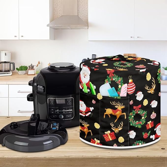 Cartoon Santa Claus Dust Cover Instant Pot and Extra Accessories Dust Proof Easy to Clean Pressure Cooker Cover Electric Appliance Cover Air Fryer Accessories with Storage Pocket Size S