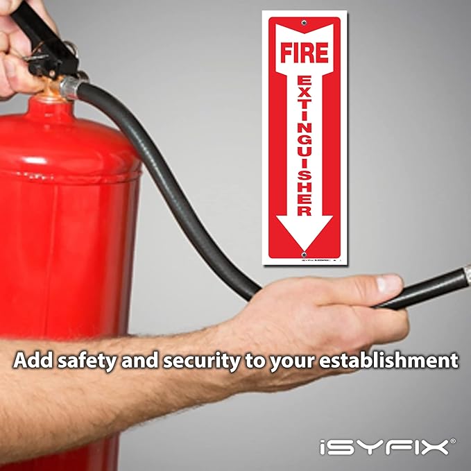 iSYFIX Fire Extinguisher Signs – 10 Pack 4x12 Inch – 40 mil Thick Polystyrene Plastic, Laminated for Ultimate UV, Weather, Scratch, Water & Fade Resistance, Indoor & Outdoor