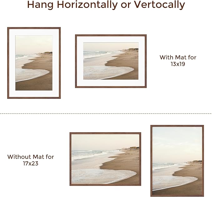 Fun Memories 17x23 Picture Frame, Solid Oak Wood Poster Frame, Photo Frame for Wall 17x23 Matted to 13x19, Tempered Real Glass, Photo Frame for Vertical or Horizontal Hanging, (Walnut Color, 1 Pack)