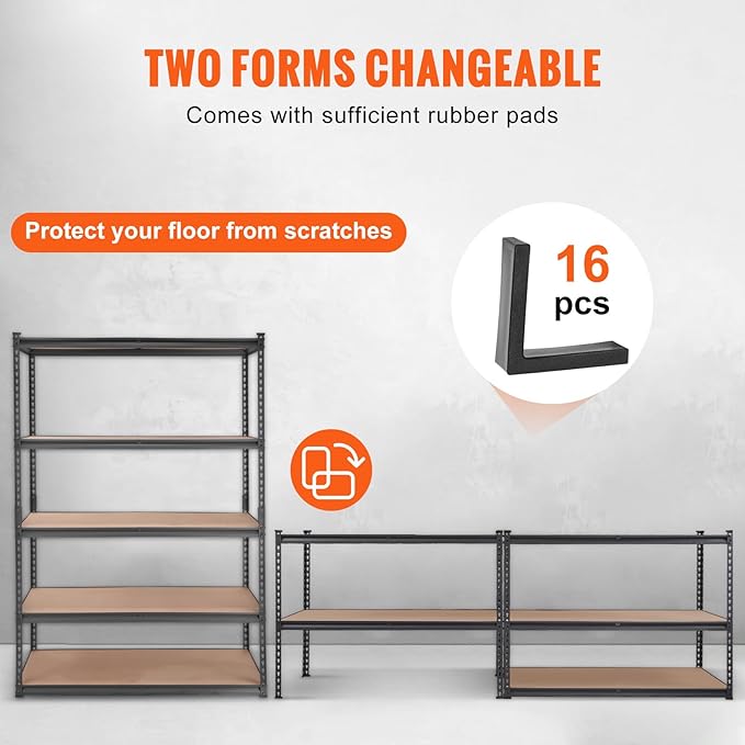 VEVOR Storage Shelving Unit, 5-Tier Adjustable, 2000 lbs Capacity, Heavy Duty Garage Shelves Metal Organizer Utility Rack, Black, 48" L x 18" W x 72" H for Kitchen Pantry Basement Bathroom Laundry | Adjustable, 2000 lbs Capacity, Heavy Duty, Garage She...