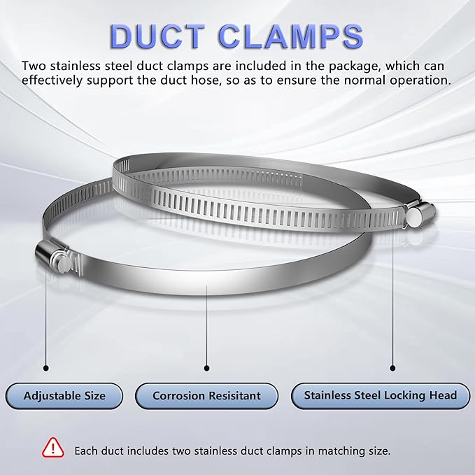 6 Inch Flexible Ducting Hose 16 Feet Black Aluminum Ducting -4 Layer Protection Dryer Vent Hose for HVAC Heating Cooling Ventilation and Exhaust, 2 Clamps Included