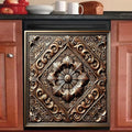 2D Flat Vintage Bronze Floral Embossed Dishwasher Magnetic Cover 23x26 Inch OrnateMetal Carved Pattern Appliance Magnet for Kitchen Decor