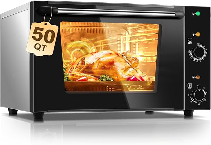 FOHERE Commercial Convection Oven, 50Qt Extra Large Toaster Oven, Electric Pizza Oven for Food Truck, Cafe, Restaurant, 2500W Conventional Oven Countertop with Fan, 122-572℉ Fast Preheating
