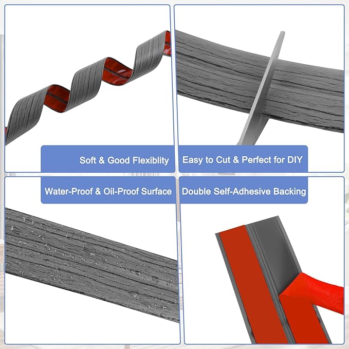 Wall Corner Protector Moulding Trim Peel and Stick Wall Corner Guards Trim Flexible Self Adhesive Edge Protector Moulding, 1.6 in x 10 Ft, Deep Gray Wood