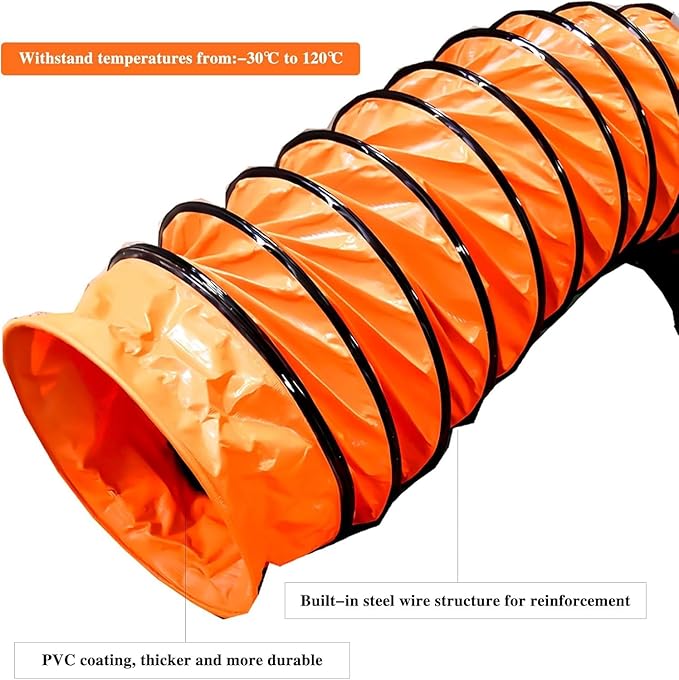 Upgrade 10"×25FT Flexible Duct Hose with Adjustable Rope and D-Ring Fits for Utility Ventilation Exhaust Fan