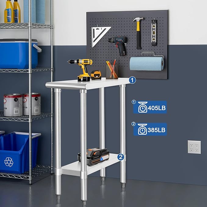 HARDURA Stainless Steel Work Table Commercial 30×12 Inches Kitchen Prep Table and Heavy Duty Commercial Workbench NSF 430 with Undershelf and Galvanized Legs