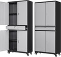 Letaya Metal Garage Storage Cabinet with Wheels,72” Rolling Tool Cabinet with 4 Door Lock-Adjustable Shelves and Drawer for Garage Home Office Utility Room (Black&Gray with Wheels)