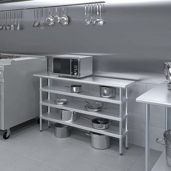 14 in. x 60 in. Stainless Steel Work Table with Three Bottom Shelves | NSF Kitchen Prep Table | Utitly Metal Table