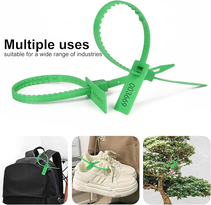 Heavy Duty Plastic Security Seal - Self Locking Tamper Evident Shipping Tags, Numbered Pull Tight Securing Straps for Truck Trailer, Length 337 mm 13.2" (Green 500 PCS)