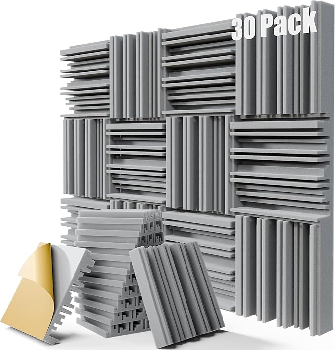 30 Pack Sound Proof Foam Panels for Walls, 12" x 12" x 2" Self-Adhesive Acoustic Panels, High-Density Soundproof Wall Panels for Studio Home and Ceilings (Gray)
