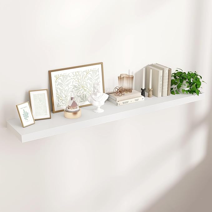 Floating Shelves for Wall 55"W x 10"D x 1.5"H, Long Engineered Wood Wall Shelves with Invisible Brackets for Living Room Bedroom Bathroom Office Kitchen Decor and Storage, White Finish, Set of 1