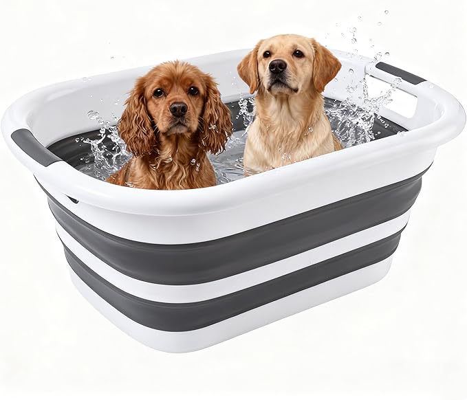 26L/40L Large Collapsible Mop Bucket with Handle for Cleaning, Silicone Portable Pet Bathtub for Puppy Small Dogs Cats, Foldable Laundry Basket Hamper Clothes Storage Bin Space Saving Design (26L)