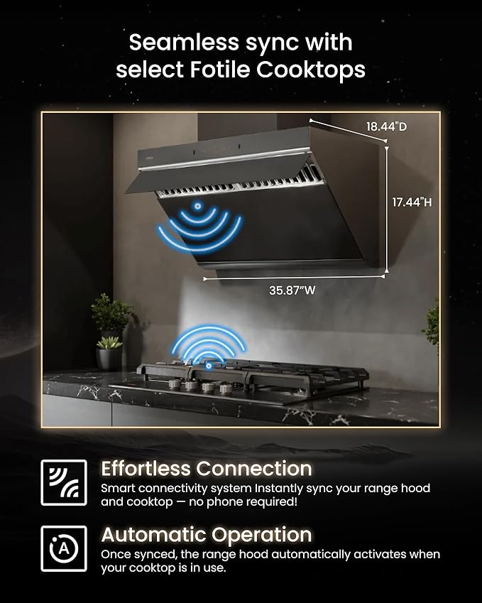 FOTILE JQG9007-Y 36" Under Cabinet or Wall Mount Kitchen Range Hood 1100 CFM 4 Speed Level with LED Lights, Fingerprint Resistance and Motion Control