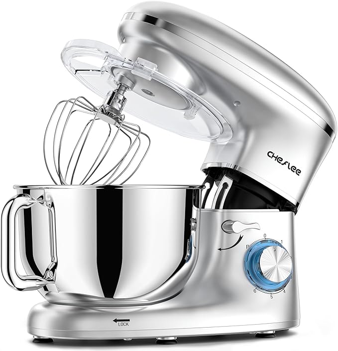 CHeflee Stand Mixer,660W 6+P With 6.5QT Stainless Steel Bowl,Dough Hook, Wire Whip & Beater,for Most Home Cooks (Silver)