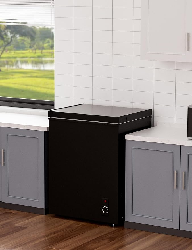 2.5 Cu.Ft Chest Freezer with Removable Basket, Small Deep Freezer, 6 Temp, Energy Efficient (0.35kWh/24H), <40dB Quiet, Manual Defrost, Space Saving Design for Dorm, Office, Apartment, Bar, Black