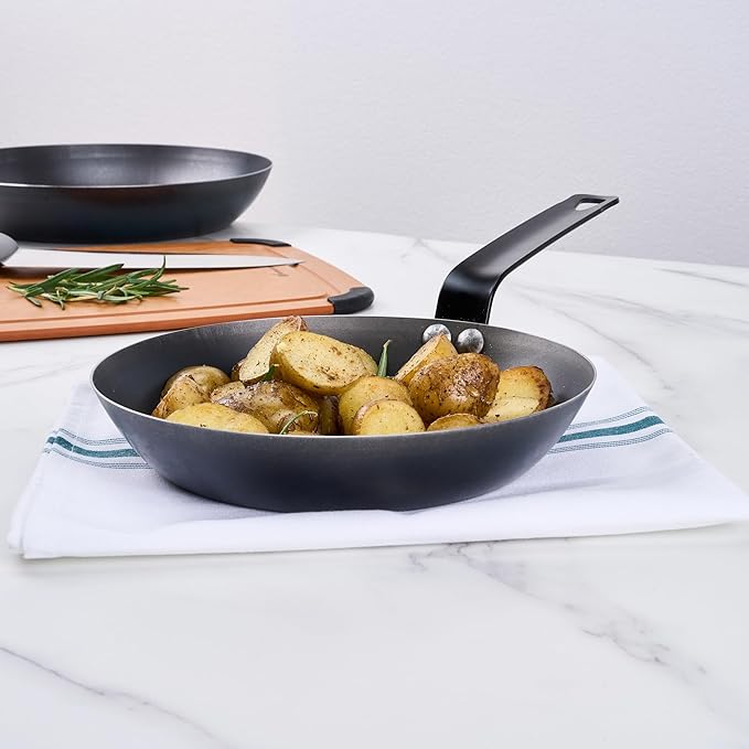 Restaurantware-Met Lux 9 Inch Fry Pan, 1 Lightweight Frying Pan - Induction-Ready, Triple-Riveted, Black Carbon Steel Cooking Skillet, Durable, For Searing, Sauteing, And Browning Food