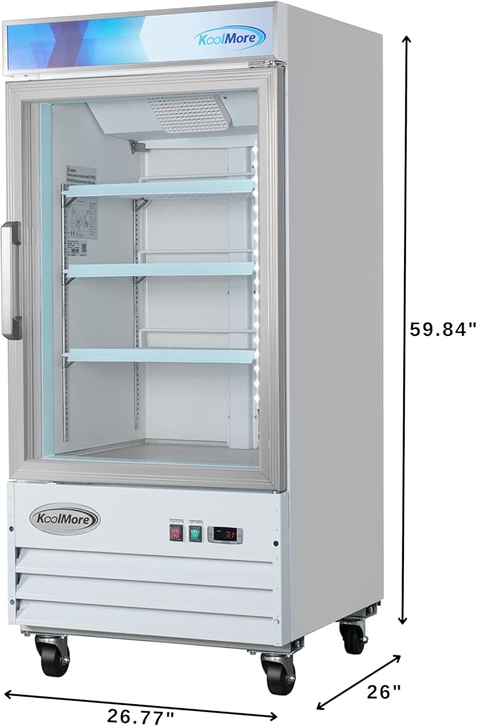 KoolMore 26 in. Commercial One Glass Door Display Upright Freezer Merchandiser in White 9 Cu. Ft. (MDF-1GD-9C-WH)