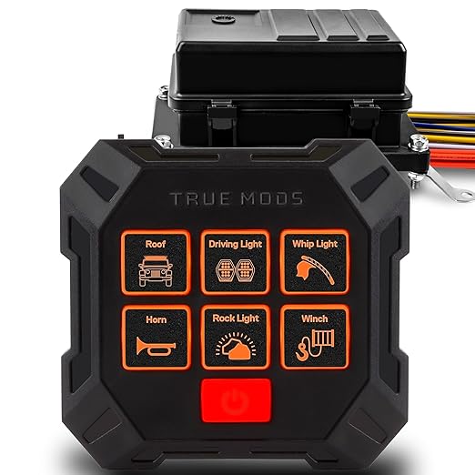 True MODS 12V DC Wireless 6 Gang Switch Panel Controller Kit [USB-C Rechargeable] Universal Pre-Wired Waterproof Fuse Relay Switch Box Aux Control for Automotive Vehicle Car Marine Boat Jeep UTV RV
