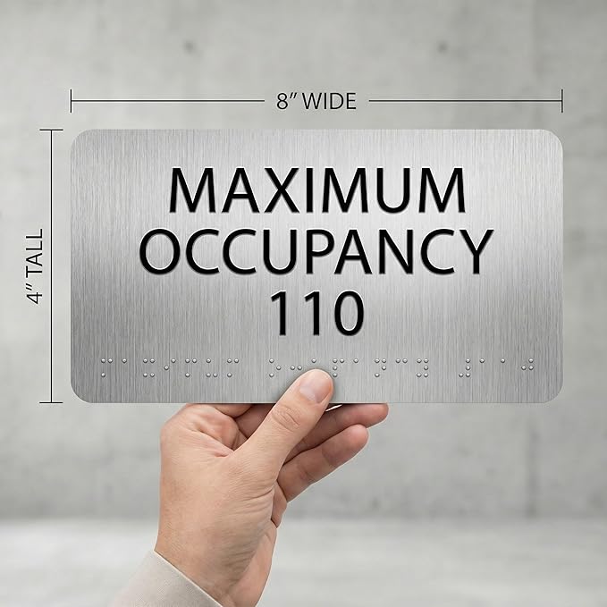 ALPHA DOG ADA SIGNS Custom Maximum Occupancy Sign 4x8 Inch - Personalized Room Capacity Limit Sign with Grade 2 Braille - ADA Compliant Business Signage - Made in USA - Brushed Stainless