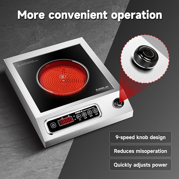 1800W Electric Hot Plate with Infrared Heating & 9 Power Levels - Commercial-Grade Electric Burner, Ceramic Cooktop with Timer, Child Safety Lock for Home Kitchen, Restaurants