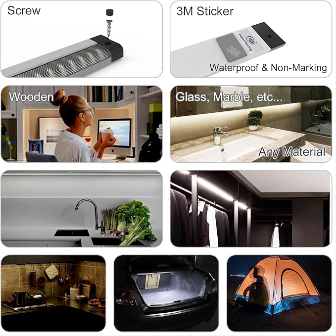 LED Under Counter Lights for Kitchen Touch Under Cabinet Lighting Built-in Adjustable Cable No MESSY Wires! 4 Pcs Cabinet light 3000K 1800Lm Super Bright Good for Garage Pantry Closet Timer Smart Plug