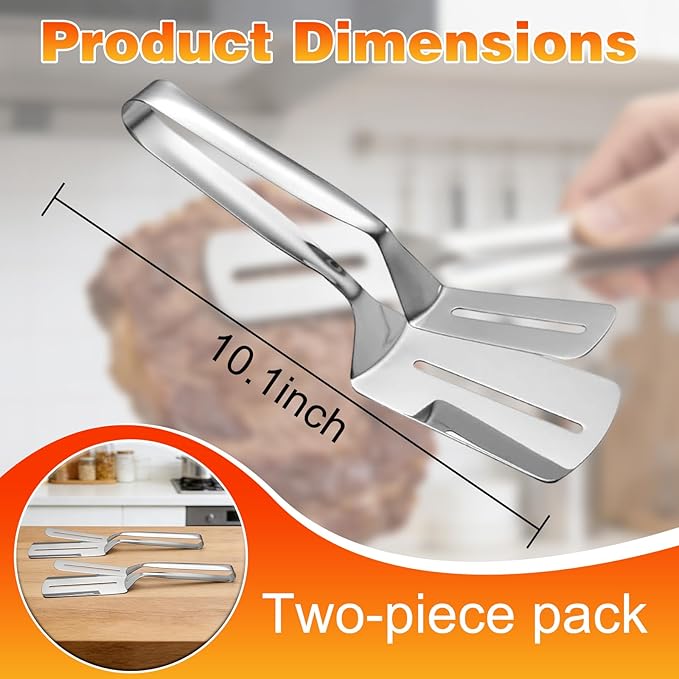 2PCS Stainless Steel Grill Clamp, Anti-Scald Extended Handle Spatula Tong, Steel Double-Sided Shovel Clip For Grilling Meat, Fish And Pancakes (B)