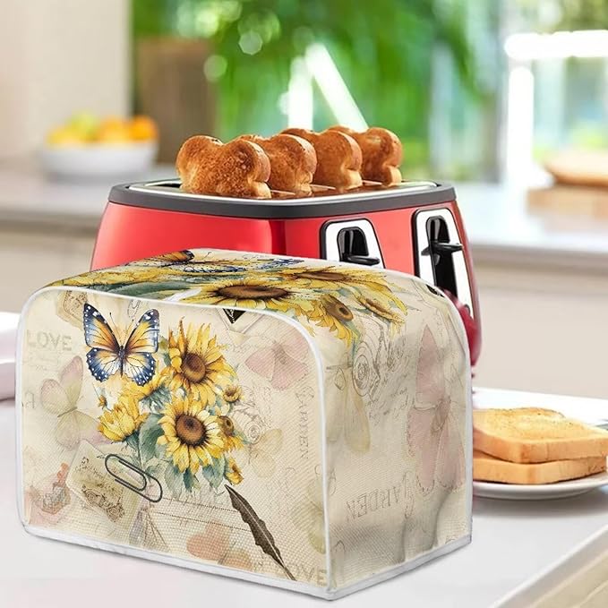 Vintage Butterfly Sunflower 4 Slice Toaster Cover - Bread Machine Dust Cover Protection, Stain Resistant with Handle Keep Clean