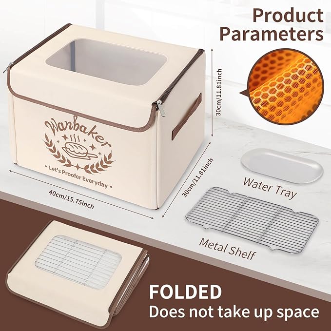 Folding Bread Proofing Box 68-131℉ Temp Control & 99H Timer, Wanbaker Dough Proofer Box for Sourdough, Bread Baking, Pizza, Yogurt, Kombucha 6-Layer Fabric