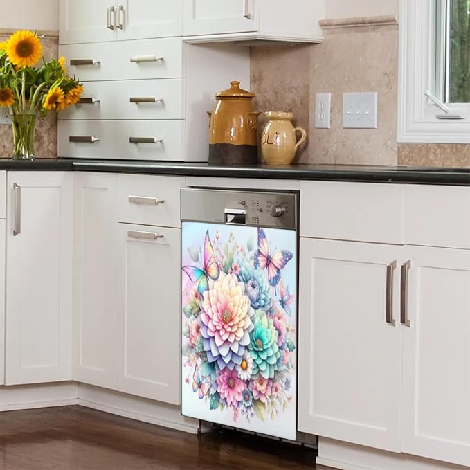 Rainbow Flower Dishwasher Magnet Cover for The Front Dishwasher Door Cover Panel Decals Magnetic Refrigerator Cover for Kitchen Farmhouse Home Decor 23 X 26 in