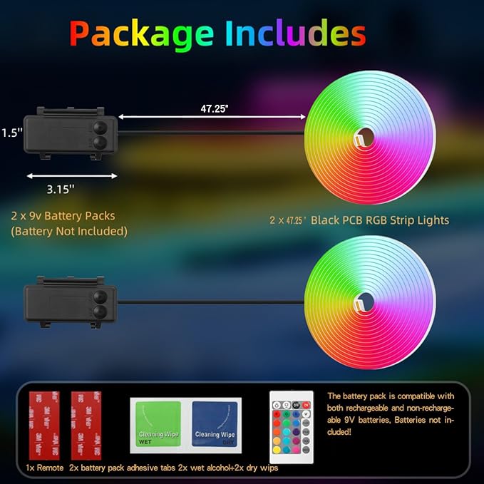 Battery Powered Golf Cart Canopy Lights, 2 Pcs 47.25 Inches Multicolor Golf Cart Roof Light with Remote, IP68 Fully Waterproof Golf Carts Underglow Led Strip Lights for EZGO Yamaha Club Car Boat