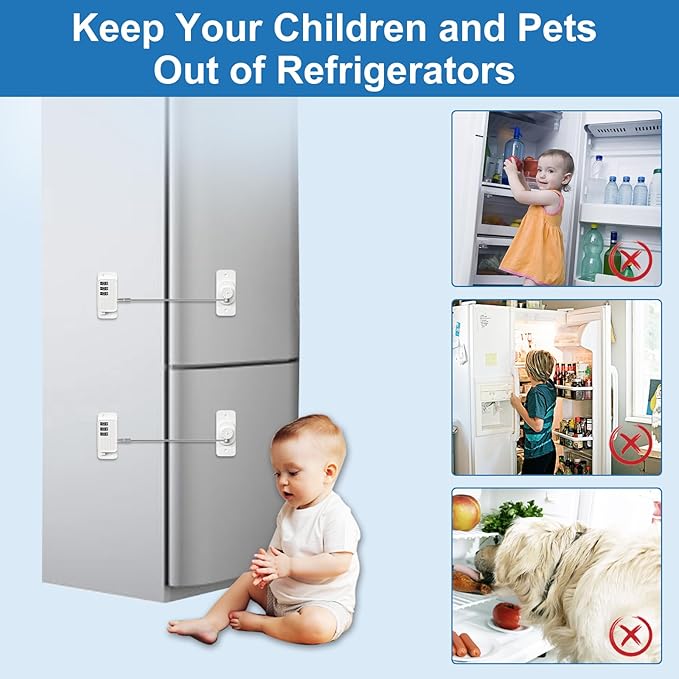 Child Proof Your Fridge & Freezer, AOSITE 2-Pack Adhesive Digital Locks, Keyless Entry with Combination Code for Kids Safety, No Keys, No Drilling (White Adults Fridge Children Lock)
