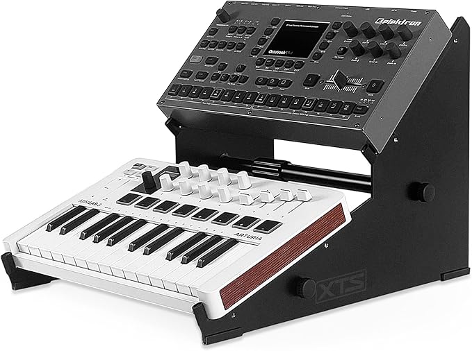 2-Tier XTS Desktop Stand, Adjustable Length from 10.6" - 18.5" for Sampler/Synth/MIDI Controller/Drum Machine, fits MPC Live 3 & Live 2/TR-8S/Analog Rytm/Octatrack, easy to assemble and resize