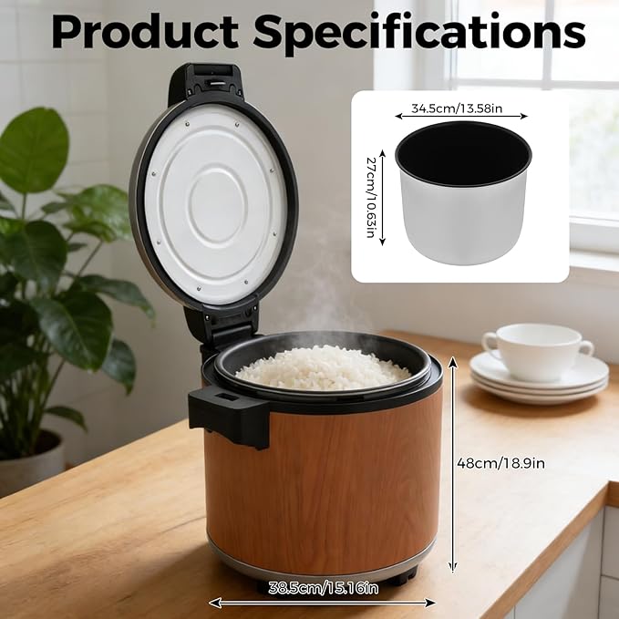 Commercial Rice Warmer, 110V 105W Large Stainless Steel Rice Cooker Warmer (Not a Cooker) 23L/ 6.08Gal Adjustable Temperature Warmers w/Non-Stick Inner Pot for Restaurants (Brown)