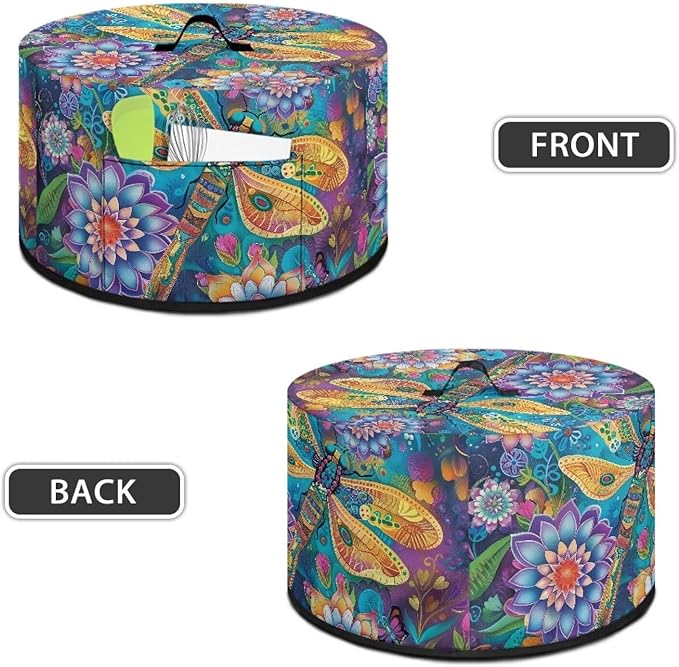 Bohemian Dragonfly Lotus Flower Print Slow Cooker Dust Cover Protective with Pocket Keep Appliance Clean Fit Most 6-8 Quart Crock Pot Kitchen Appliance Organizer Kitchen Accessories