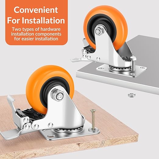 Caster Wheels - 3" Casters Set of 4 Heavy Duty, Update Dual Locking Casters with ON/Off Tabs (Easier to Operate), Swivel Plate Casters, Non-Marking Castor Wheels for Furniture and Workbench