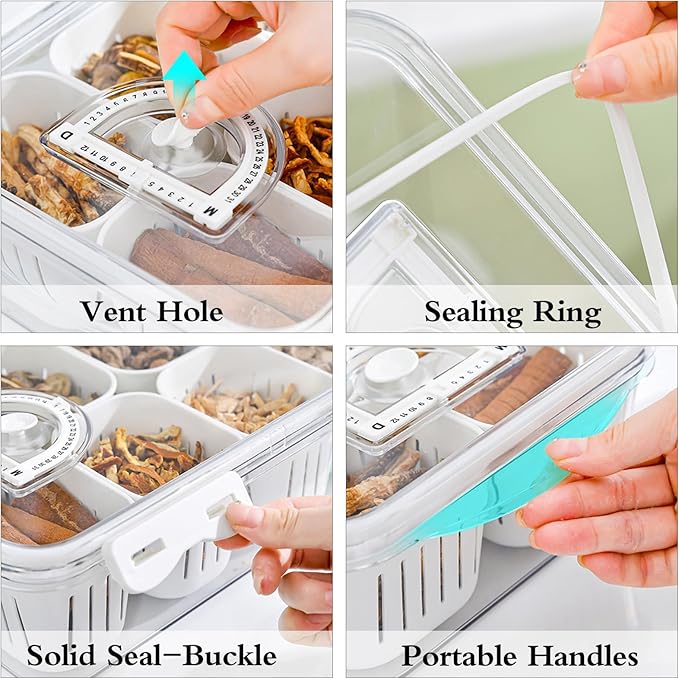 MineSign Divided Food Serving Tray with Lids Stackable Snackle Box for Candy Nuts Spice Fruit&Veggie Container with 6 Small Dividers Plastic Storage Bins for Fridge Pantry Freezer